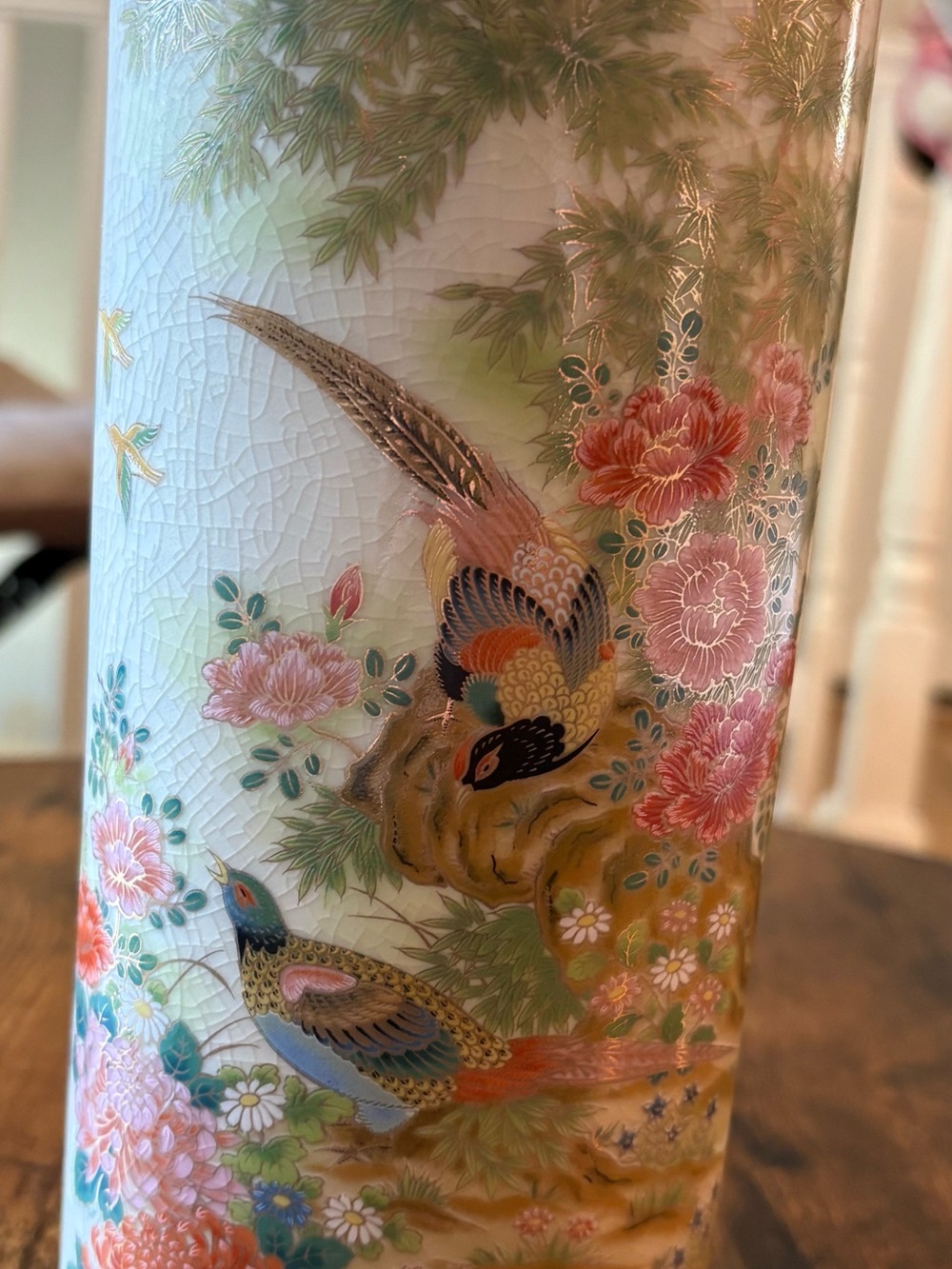 Source Unknown Porcelain Vase with Pheasants and Pink Floral Motif